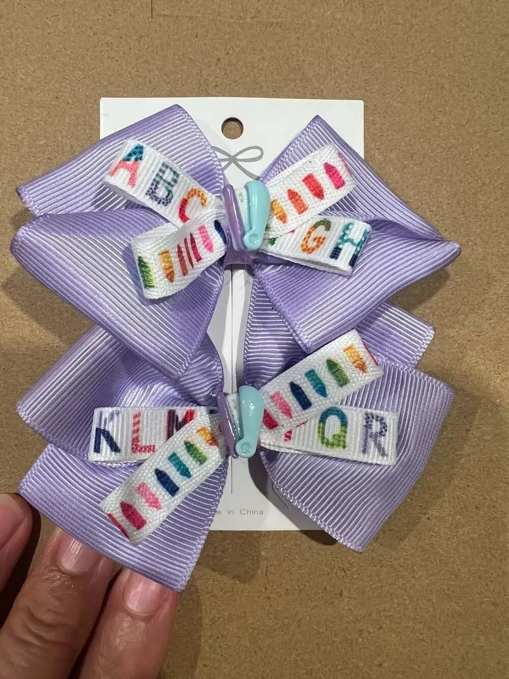 Back to School Alphabet and Crayon Print Hair Bow Clips (Set of 2)